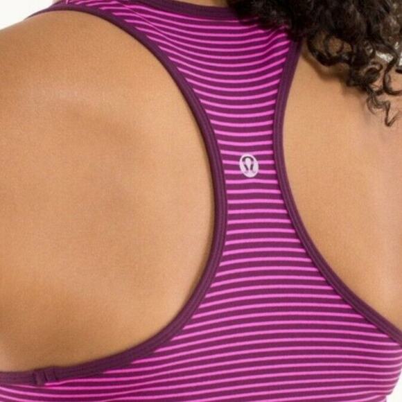 Lululemon Cool Racerback Tank Hyper Stripe Raspberry Glo Light / Plum 6/8? EUC - Picture 8 of 9